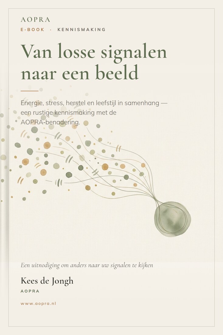 Cover van het AOPRA-e-book ‘Van losse signalen naar een beeld’ — losse signalen die samenkomen tot één rustig beeld